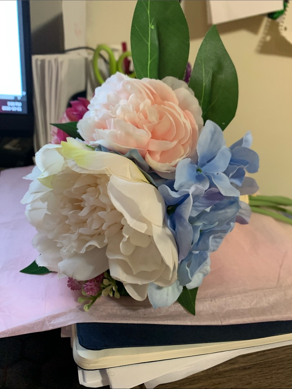 Ashland Pink, White & Blue Faux Floral Posy